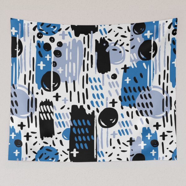 Item preview, Black, Blue and White Abstract Brushstrokes designed and sold by pugmom4.