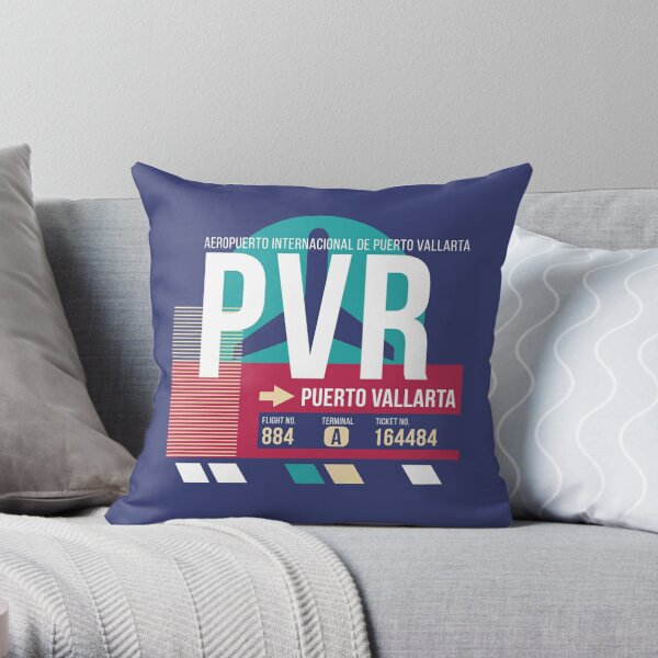 Puerto Vallarta Pvr Airport Code Baggage Throw Pillow By Slag Creative Redbubble