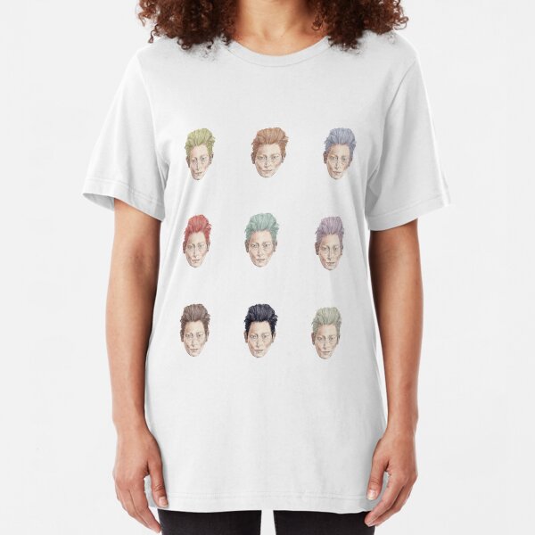 Colorful Tilda Heads on White Slim Fit T-Shirt