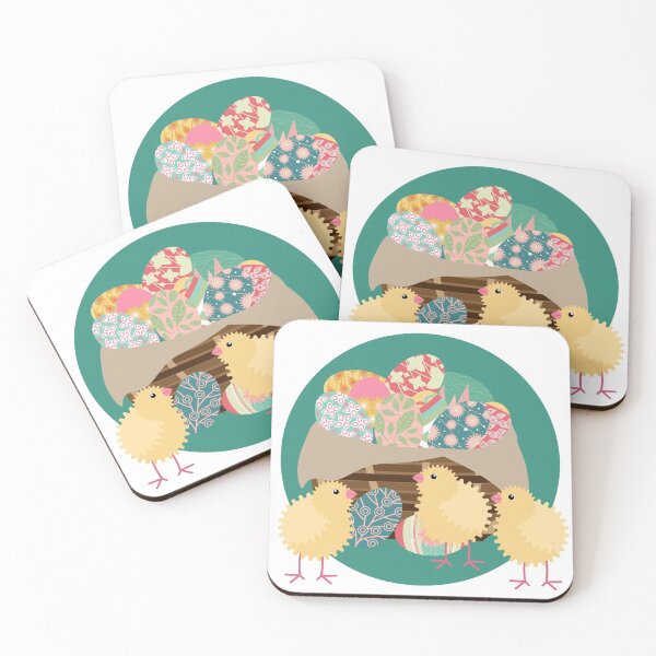 Item preview, Easter eggs in different patterns of pastel colors, in a basket, next to the chickens. designed and sold by LionKsi89.