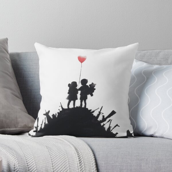 Banksy 'kids on guns hill' graffiti art. Throw Pillow
