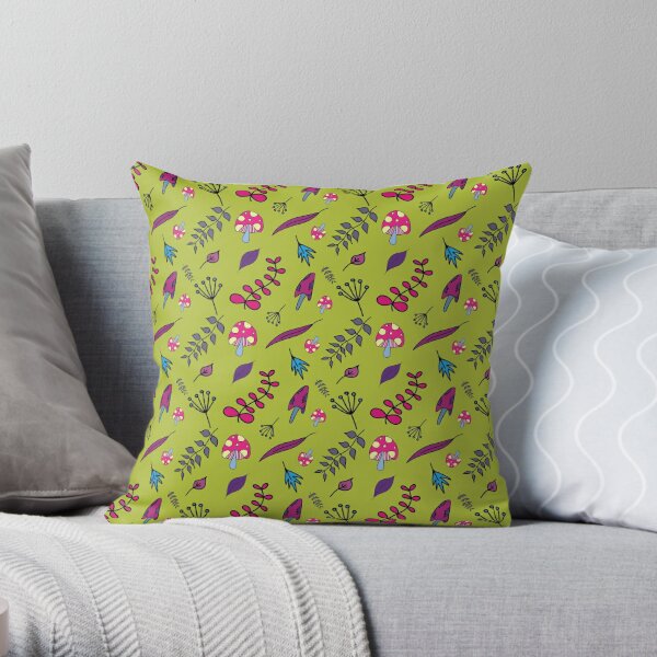 Funky Shrooms, Pink Toadstools Throw Pillow