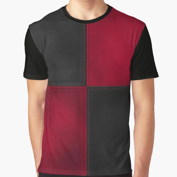 Patchwork Red & Black Leather Effect Motley Graphic T-Shirt