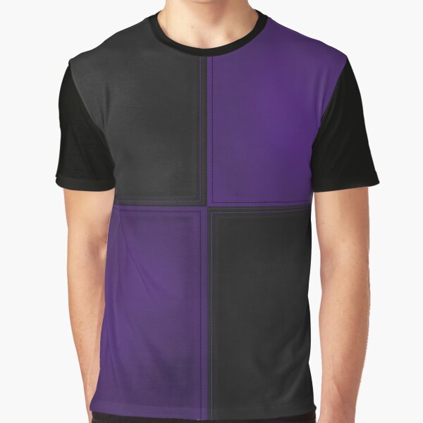 Patchwork Purple and Black Leather Motley Graphic T-Shirt