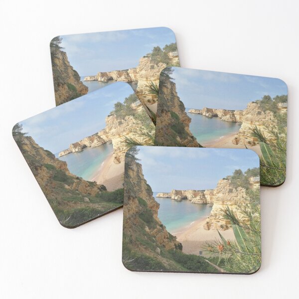 Item preview, Beach landscape. Colorful beach with cliffs, white sand, trees and blue sky. designed and sold by Rui Valverde.