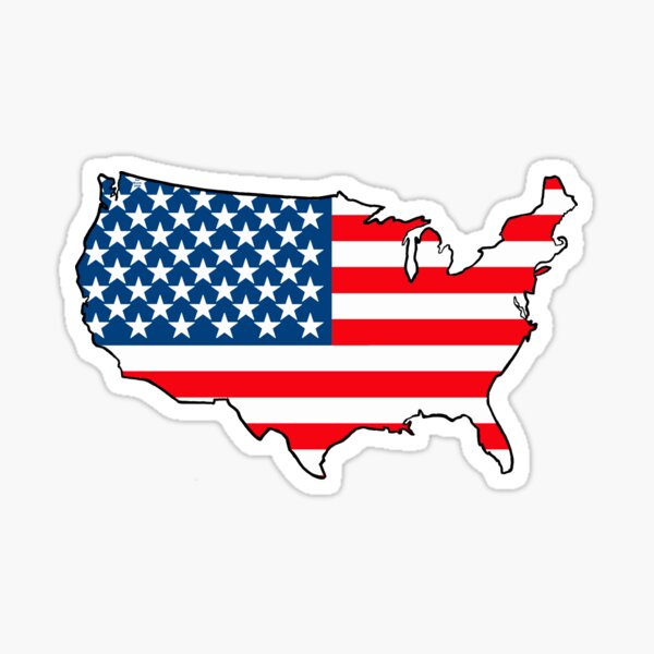 United States of America Map with USA Flag Sticker