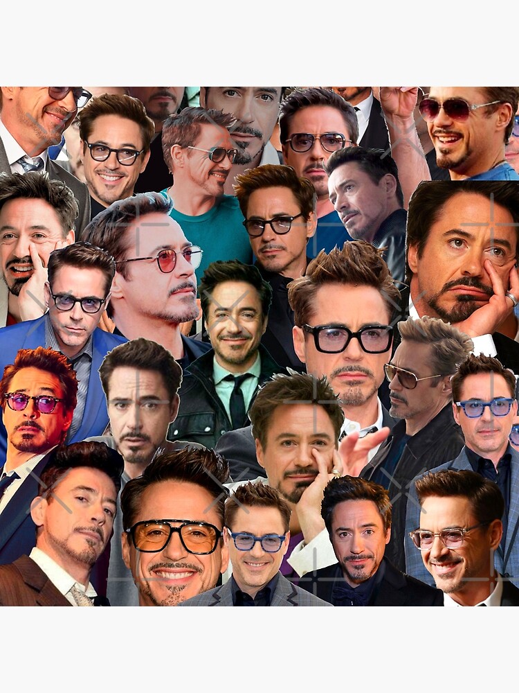 Coussin for Sale avec l'œuvre « Collage de photos de Robert Downey Jr. » de  l'artiste Jess-16