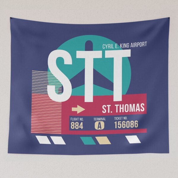 Aperçu de l'œuvre Étiquette de bagage de code d'aéroport de Saint Thomas, Îles Vierges américaines (STT) créée et vendue par SLAG-Creative.