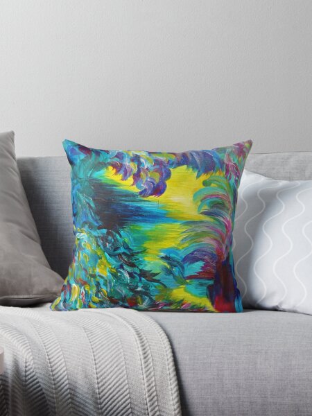 Item preview, FLIGHT ON TAP - Whimsical Colorful Feathers Fountain Peacock Abstract Acrylic Painting Purple Teal designed and sold by EbiEmporium.