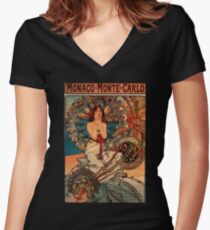 'Monaco' by Alphonse Mucha (Reproduction) Women's Fitted V-Neck T-Shirt