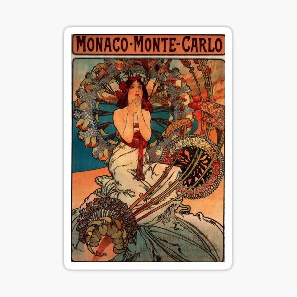 'Monaco' by Alphonse Mucha (Reproduction) Sticker