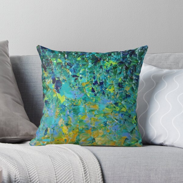BEAUTY BENEATH THE SURFACE - Stunning Lake Ocean River Water Nature Green Blue Teal Yellow Aqua Abstract Throw Pillow