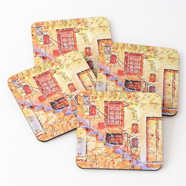 Item preview, Bracciano: staircase with door and window and colored mailboxes designed and sold by Giuseppe Cocco.