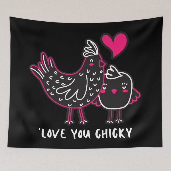 Item preview, Love You Chicky. Mother And Baby Chicken. Bright Pink White Line Drawings. Handwritten Text designed and sold by JellyBeenzz.