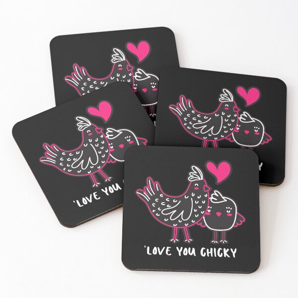 Item preview, Love You Chicky. Mother And Baby Chicken. Bright Pink White Line Drawings. Handwritten Text designed and sold by JellyBeenzz.