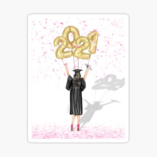 Graduation celebration, 2021 graduate, dark hair fair skin Sticker