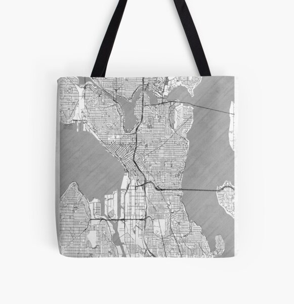 Seattle Map Line All Over Print Tote Bag