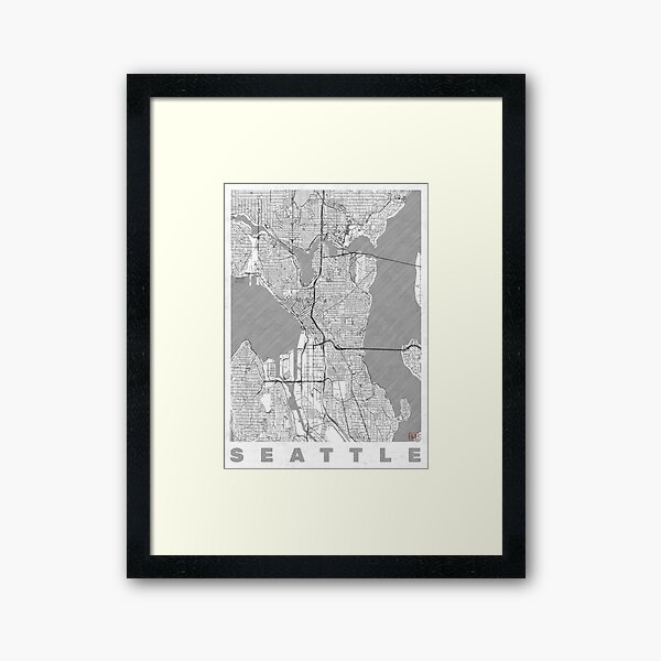 Seattle Map Line Framed Art Print