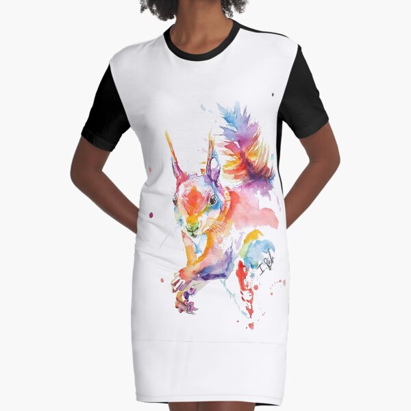 Buntes Aquarell Eichhörnchen T-Shirt Kleid