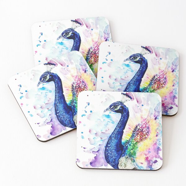 Item preview, colorful watercolor peacock designed and sold by Pappzauber.