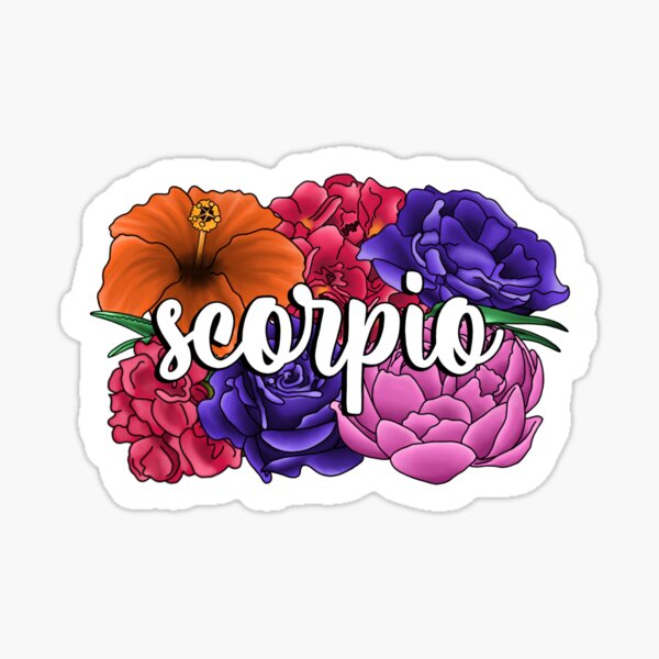 "SCORPIO zodiac flowers & succulents" Sticker by coffeeandtofu