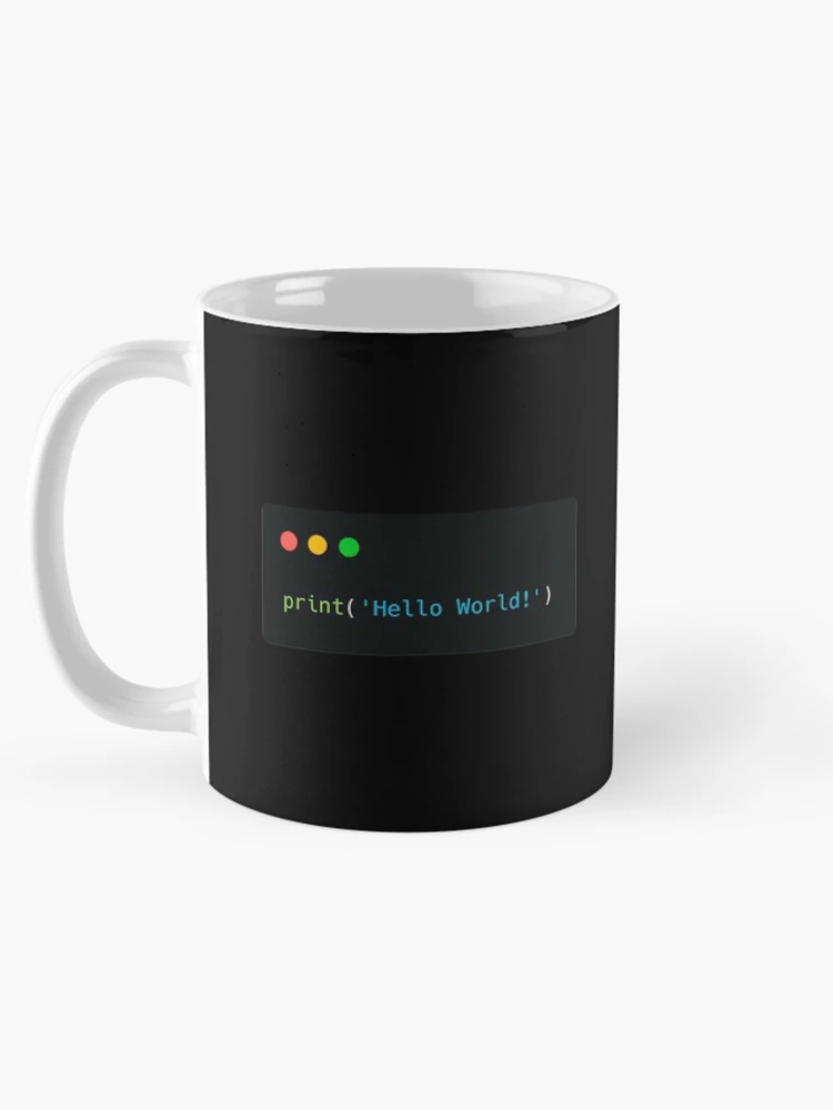 Aperçu 5 sur 6. Mug à café avec l'œuvre Python Hello World créée et vendue par Create-.
