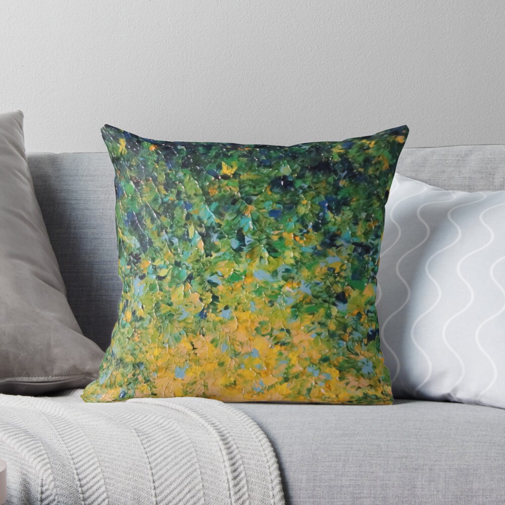 IRISH SUNRISE - Beautiful Vancouver Bold Lime Kelly Forest Green Sunrise Sunset Abstract Nature Painting Throw Pillow