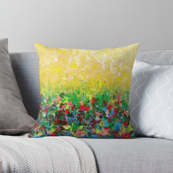 NATURE'S LIVING ROOM - Gorgeous Bright Bold Nature Wildflower Field Landscape Abstract Art Throw Pillow