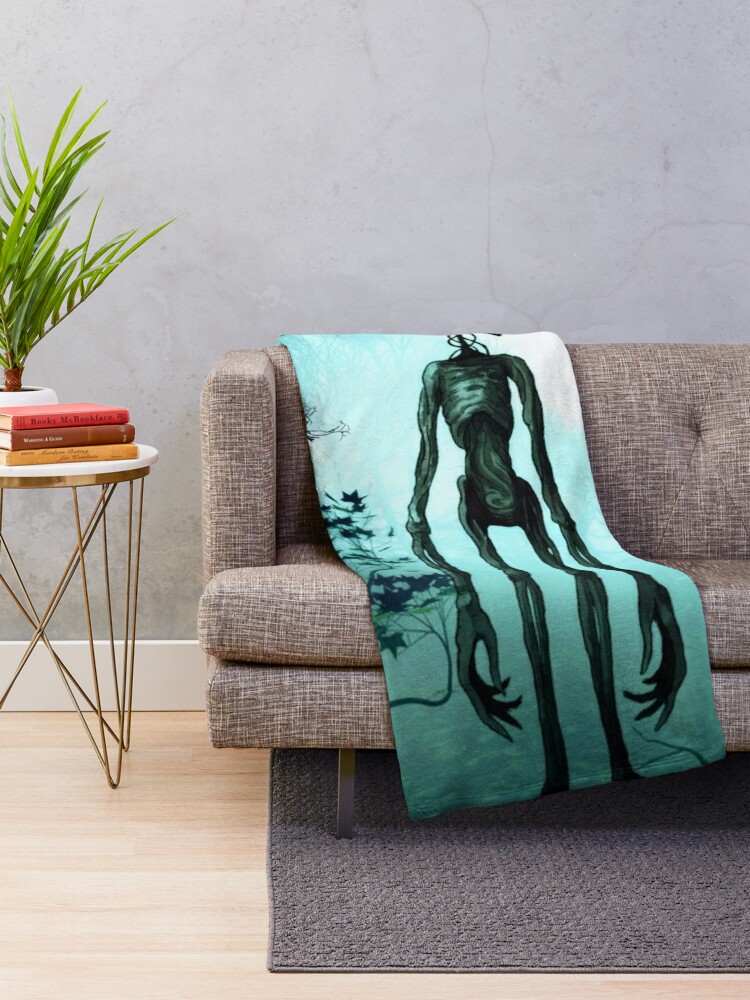 Alternate view of Siren head in horror background  Throw Blanket
