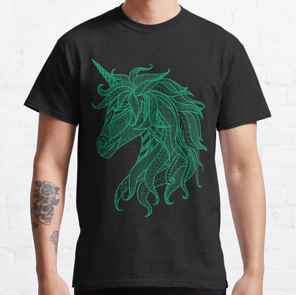 Unicorn mandala, gifts for unicorn lover, magical creature unicorn, unicorn gifts for adults, green unicorn mandala, green unicorn face Classic T-Shirt
