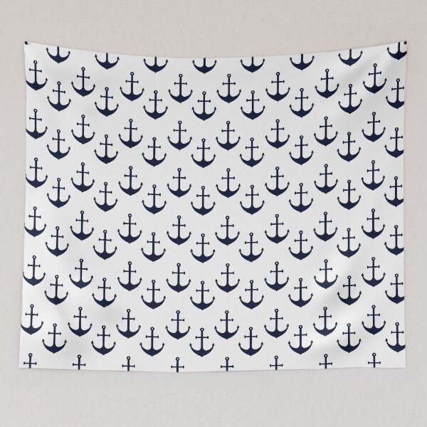 Item preview, White and Navy Blue Little Anchor Pattern Nautical  designed and sold by trajeado14.