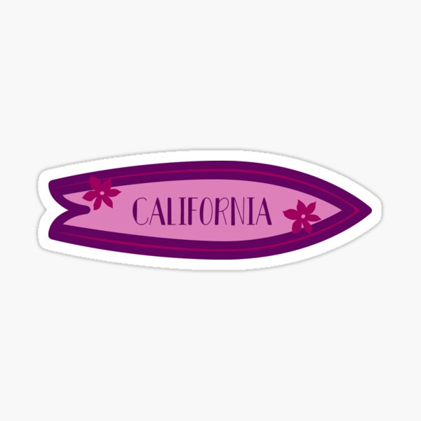 Item preview, California on a purple surfboard designed and sold by StickersbyVW.