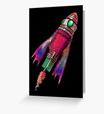 Retro Space Ship Two Greeting Card