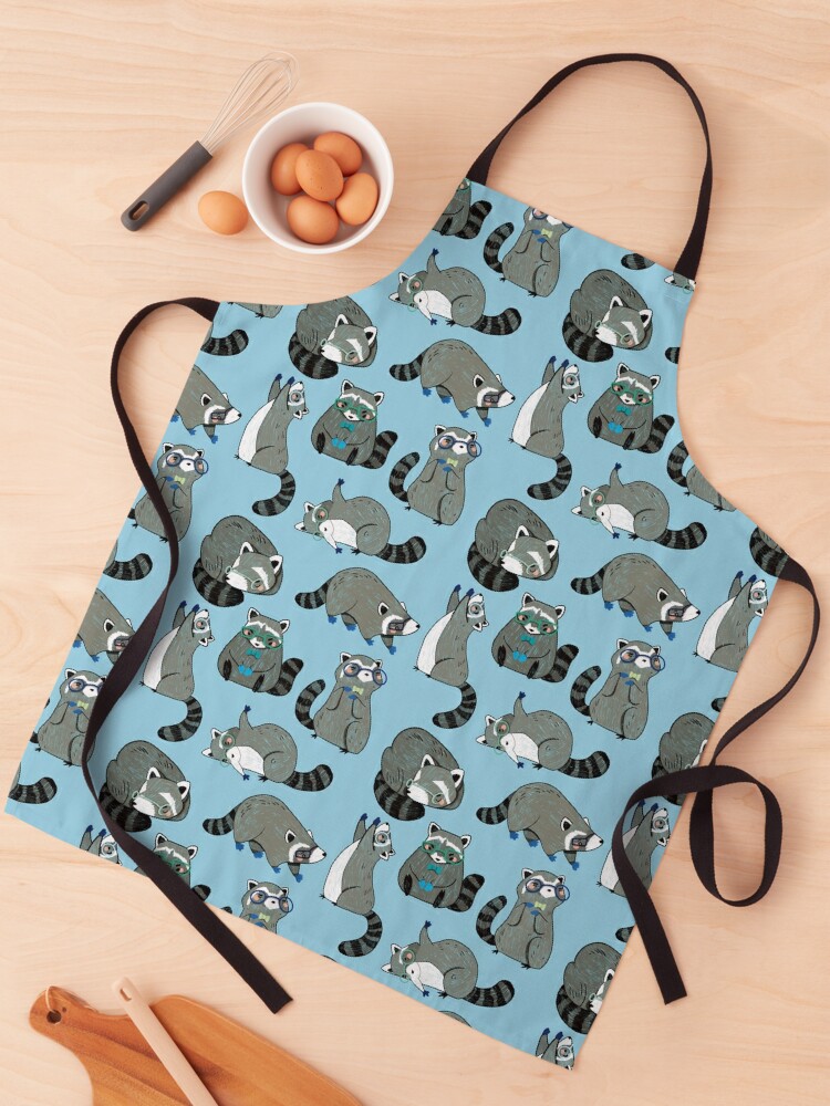 Raccoons - Cute Grey and Blue Cartoon Animal Pattern | Apron