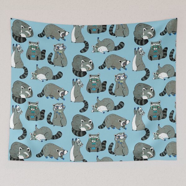 Item preview, Raccoons - Cute Grey and Blue Cartoon Animal Pattern designed and sold by TheRainbowRoom.