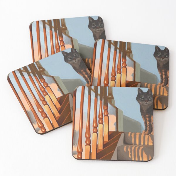 Item preview, Kitty on Sunlit Stairway designed and sold by emilyhattonillu.