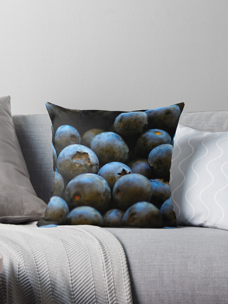 Thumbnail 1 of 3, Throw Pillow, Blueberries designed and sold by Tiffany Dryburgh.