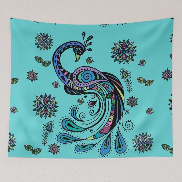Item preview, Colorful Peacock with Flowers and Feathers designed and sold by Greenbaby.