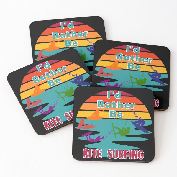 Item preview, I would Rather Be Kite Surfing Sunset Retro Black Background Silhouettes designed and sold by KeysTreasures.