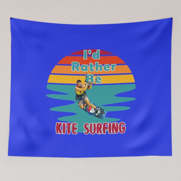 Item preview, I would Rather Be Kite Surfing Sunset Retro Blue Background designed and sold by KeysTreasures.