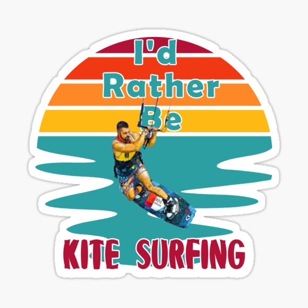 Item preview, I would Rather Be Kite Surfing Sunset Retro Blue Background designed and sold by KeysTreasures.