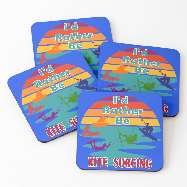 Item preview, I would Rather Be Kite Surfing Sunset Retro Blue Background Silhouette designed and sold by KeysTreasures.