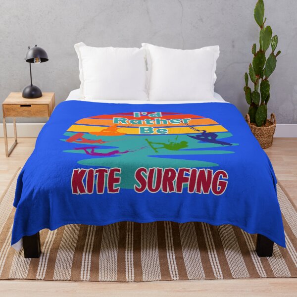 Item preview, I would Rather Be Kite Surfing Sunset Retro Blue Background Silhouette designed and sold by KeysTreasures.