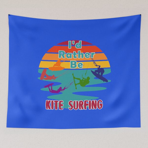 Item preview, I would Rather Be Kite Surfing Sunset Retro Blue Background Silhouette designed and sold by KeysTreasures.