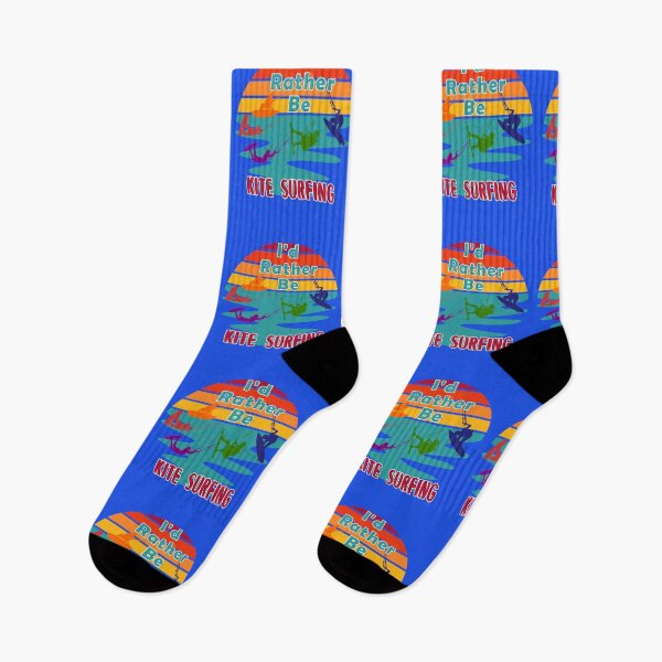Item preview, I would Rather Be Kite Surfing Sunset Retro Blue Background Silhouette designed and sold by KeysTreasures.
