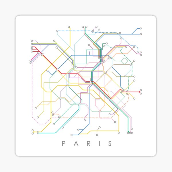 Paris Metro Map - White background, colour print. Sticker
