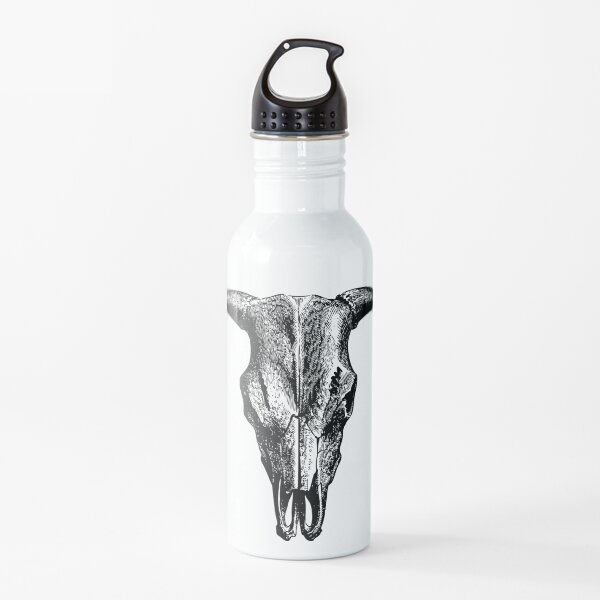 Vintage Animal Skull | Bull Skull | Steer Skull | Cow Skull | Sheep Skull | Horned Skull | Black and White | Water Bottle