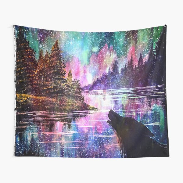Aperçu de l'œuvre Loup hurlant Aurora Galaxy créée et vendue par SistersInArtN.