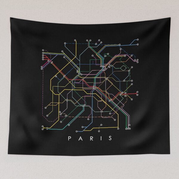 Item preview, Paris Metro Map - Black background with colour graphic designed and sold by Aciu.