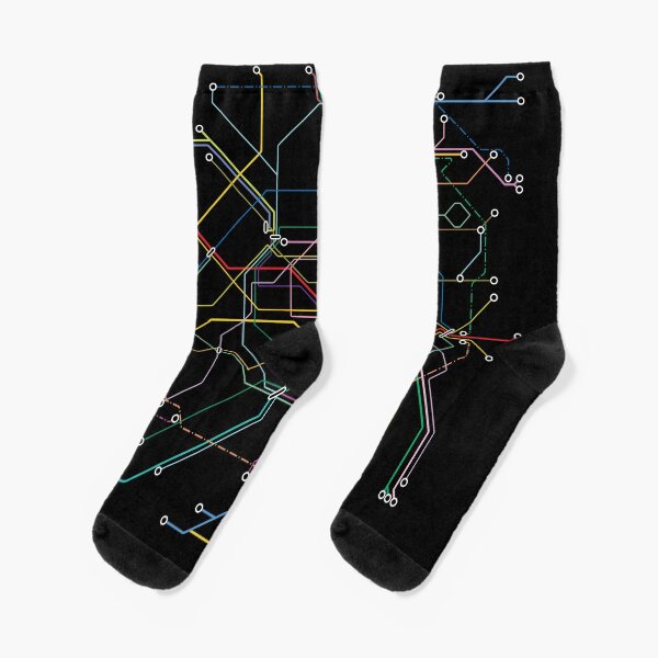 Paris Metro Map - Black background with colour graphic Socks